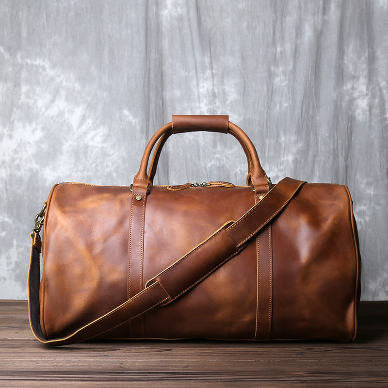 Retro Leather Travel Bag - Crazy Horse Leather Wear Trolley Case for Large Capacity Travel - ArtOm_farm™ LEATHER