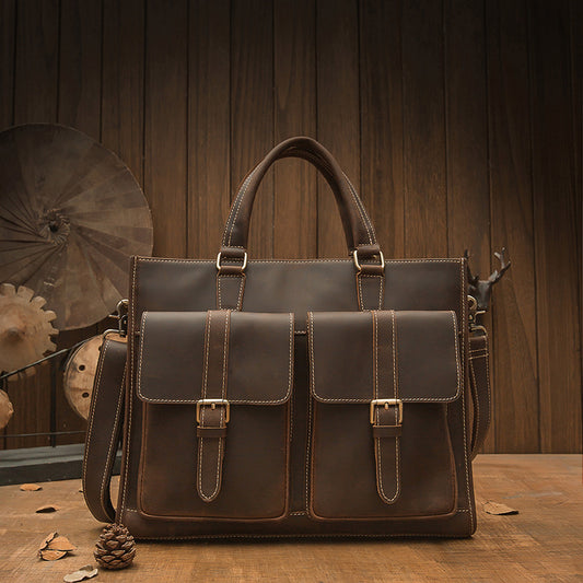 Handmade Leather Briefcase for Men – Vintage Design - ArtOm_farm™ LEATHER 