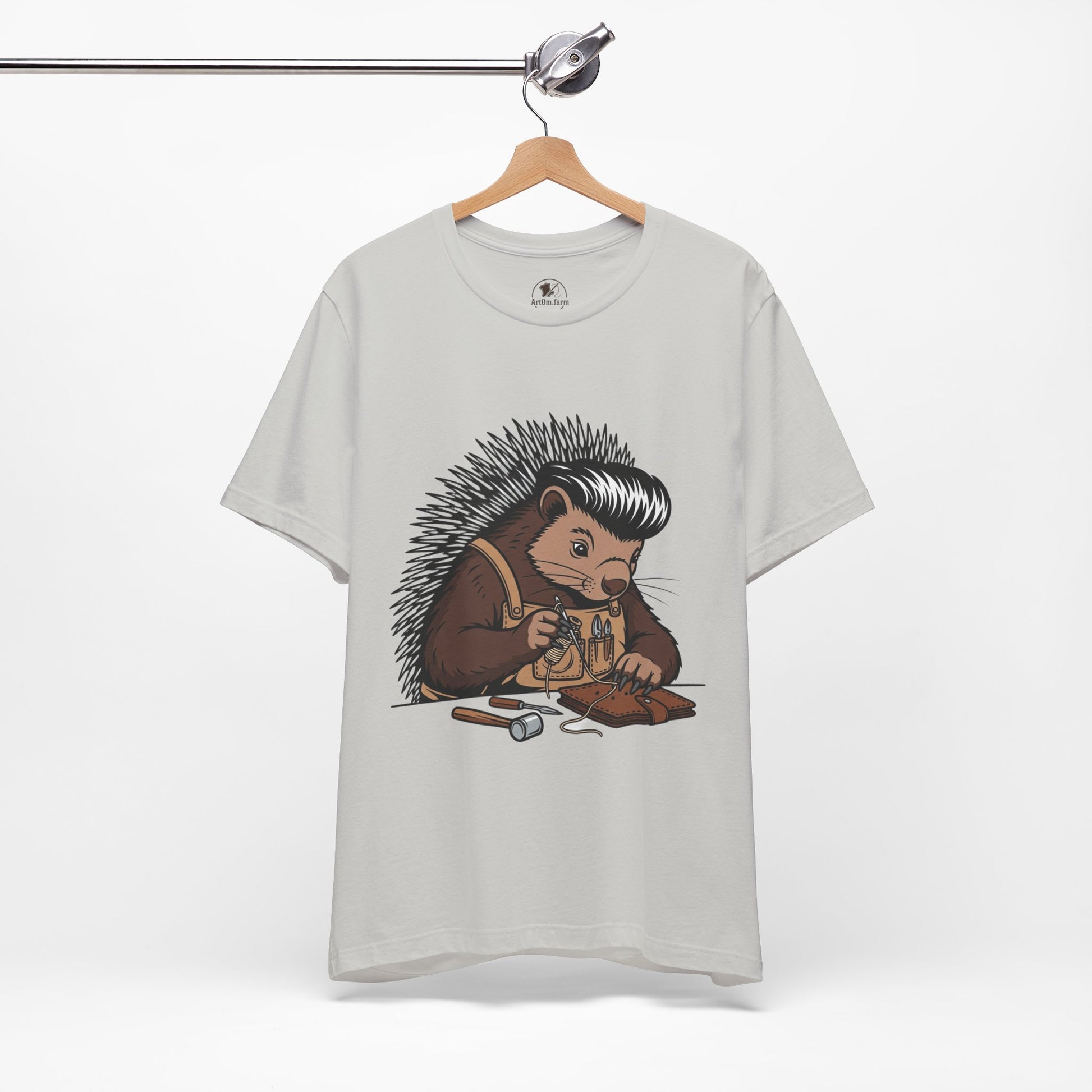 Quirky Hedgehog T-Shirt - Cute Animal Tee for Crafting Enthusiasts and Nature Lovers - Unisex Short Sleeve Shirt - ArtOm_farm™ LEATHER 