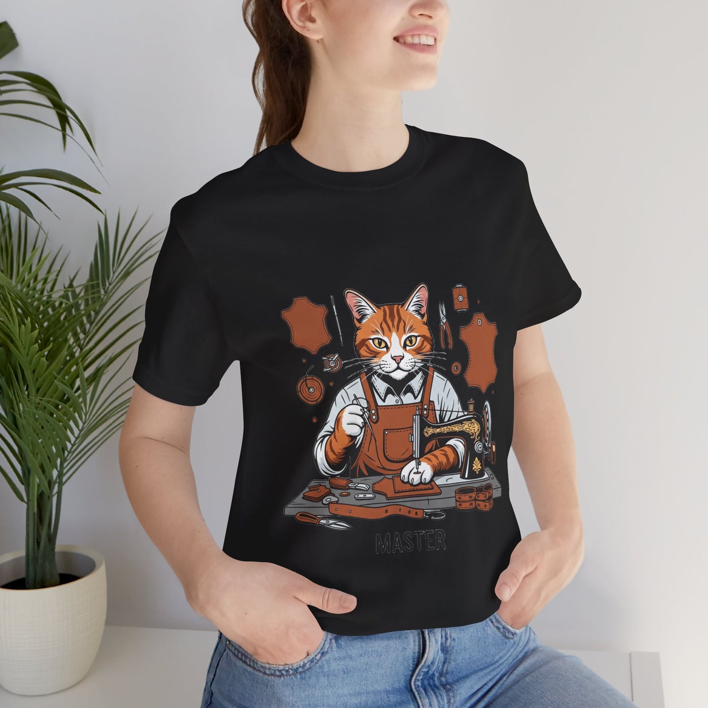 Crafty Cat Master Tee - Funny Cat Shirt for Unisex Pet Lovers, Unique Cat Apparel Gift for Cat Owners - ArtOm_farm™ LEATHER 