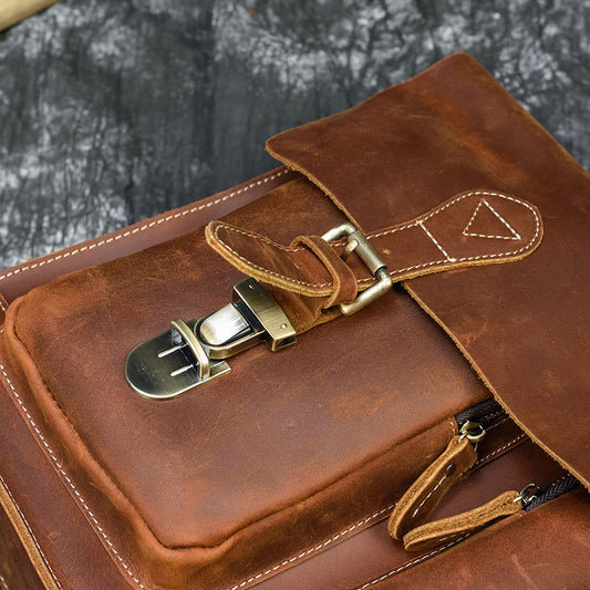 Men's Leather Briefcase - Retro Crazy Horse Leather Messenger Bag for Computers - ArtOm_farm™ LEATHER 