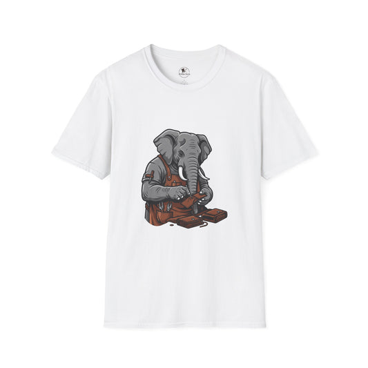 Elephant Craft T-Shirt - Unisex Softstyle Tee for Animal Lovers, Cute Casual Wear, Perfect Gift for Him/Her - ArtOm_farm™ LEATHER