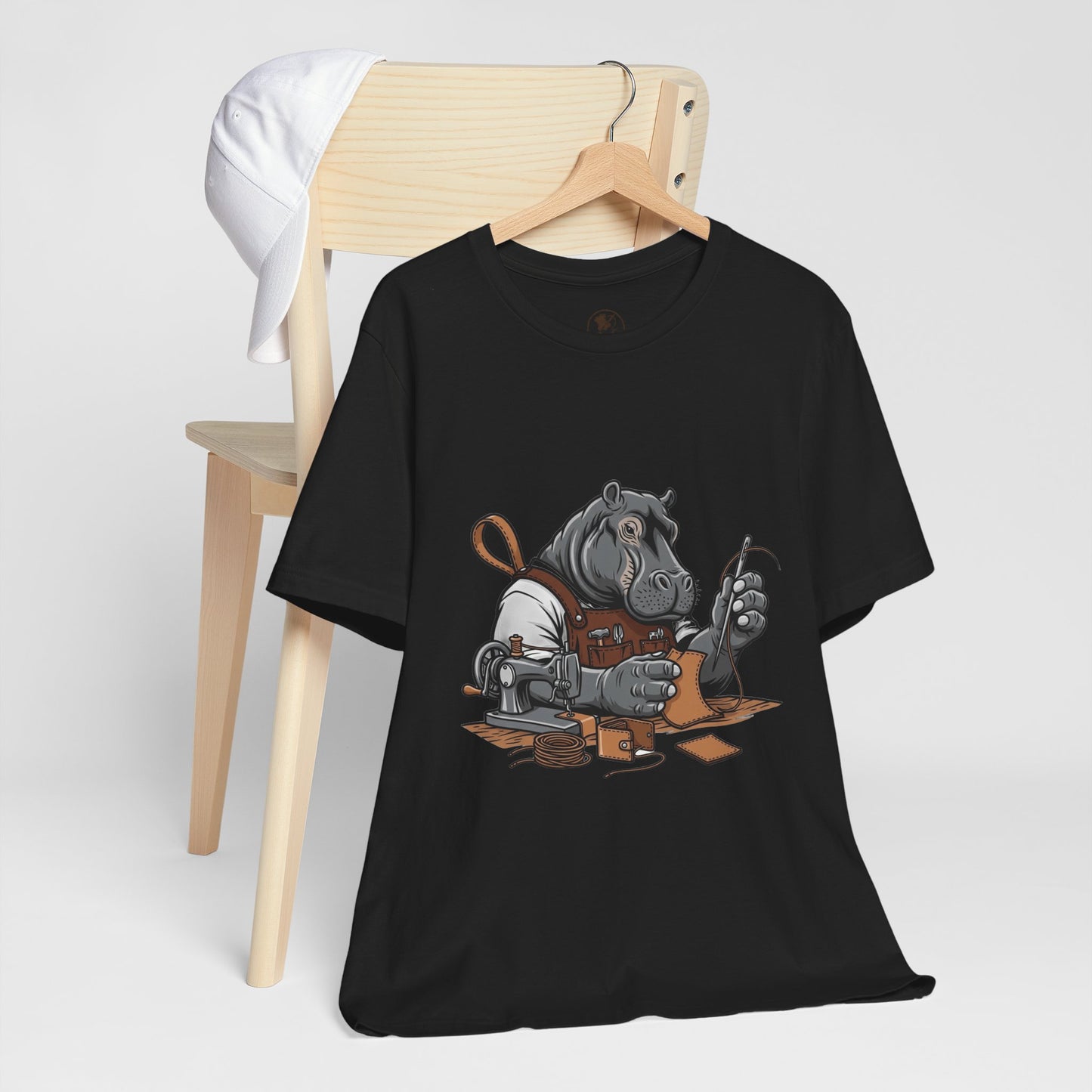Hippo Sewing T-Shirt - Unique Unisex Tee for Crafters, Fun Animal Lover Shirt, Perfect Birthday Gift - ArtOm_farm™ LEATHER