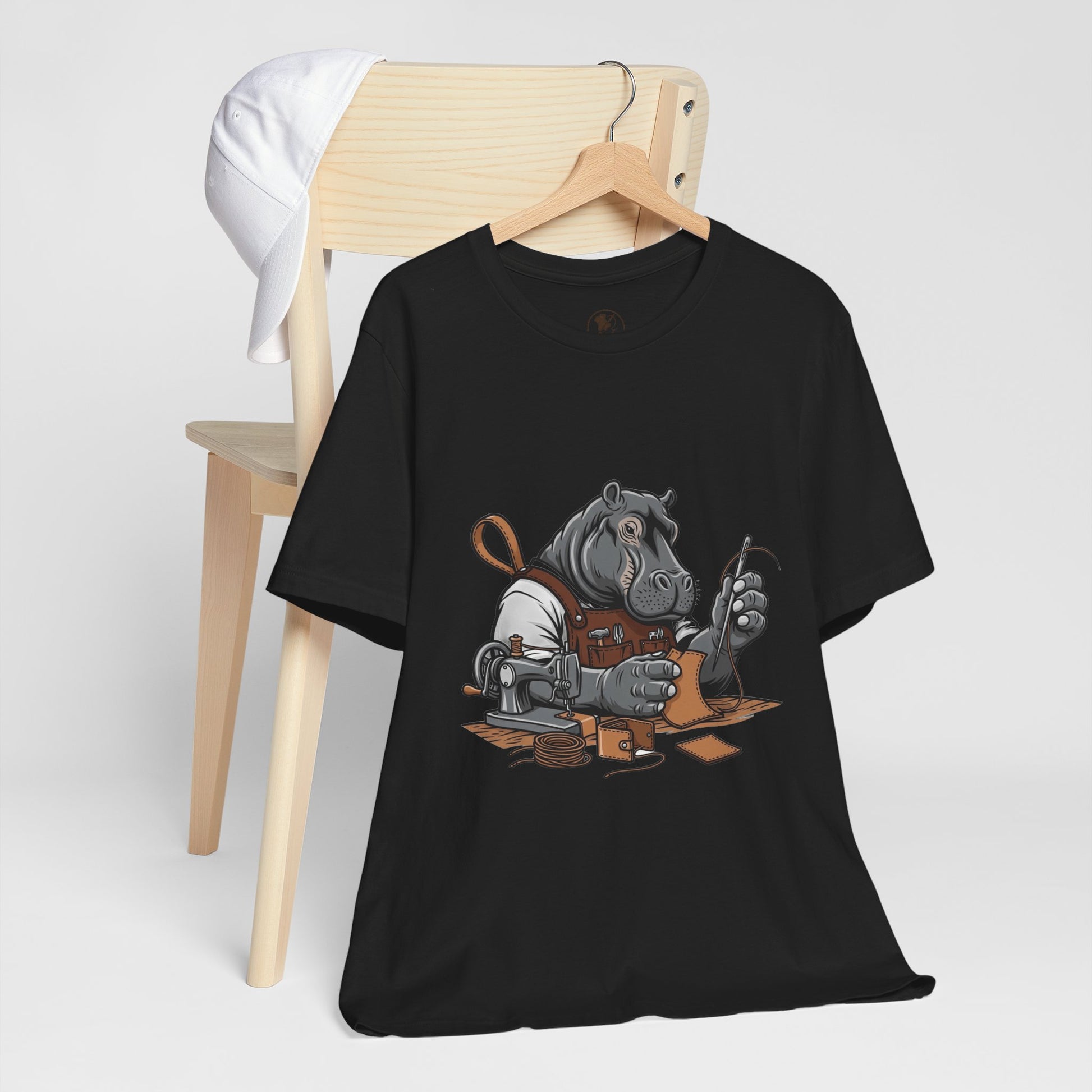 Hippo Sewing T-Shirt - Unique Unisex Tee for Crafters, Fun Animal Lover Shirt, Perfect Birthday Gift - ArtOm_farm™ LEATHER