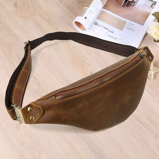 Men's Leather Sling Bag - Retro Messenger Style in Crazy Horse Leather