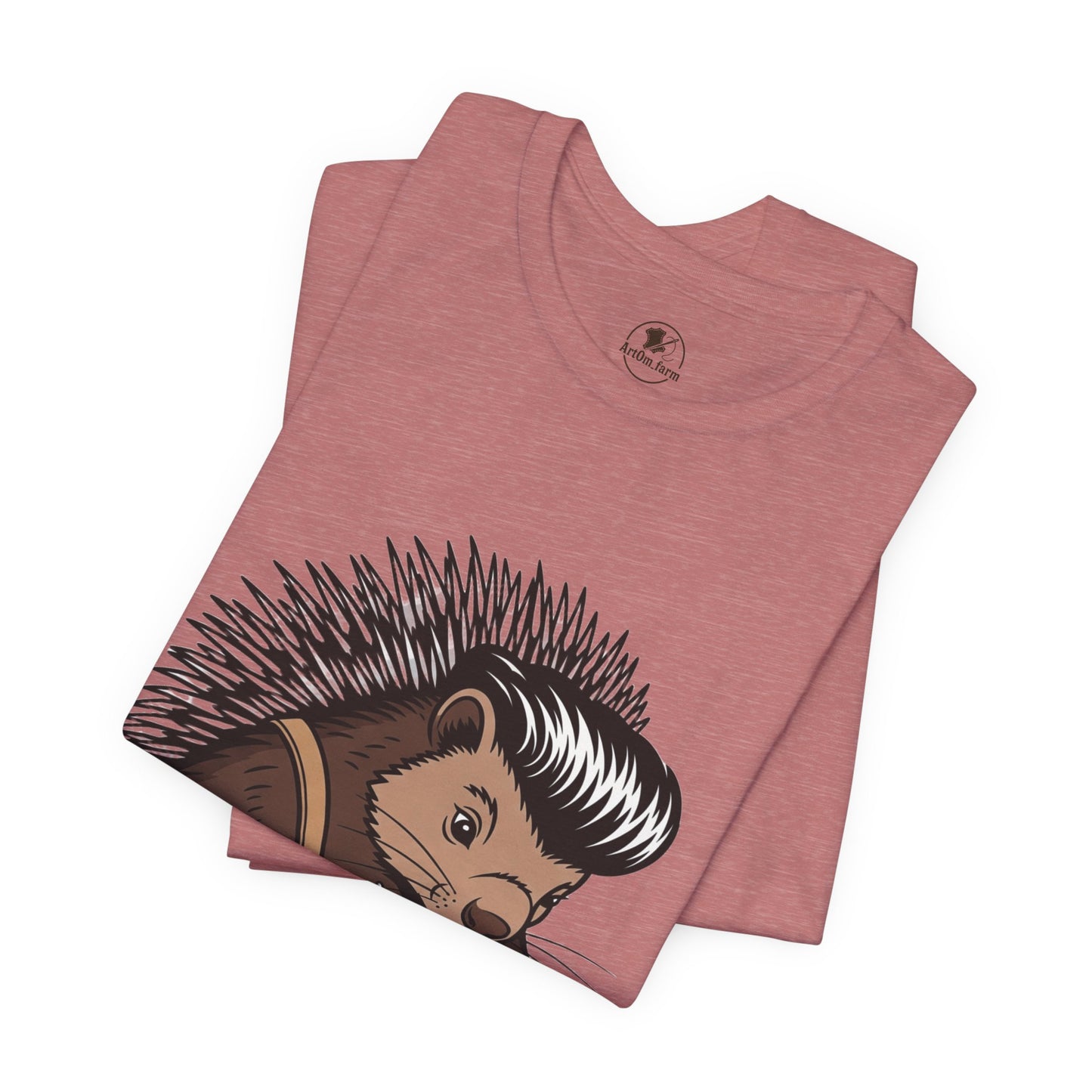 Quirky Hedgehog T-Shirt - Cute Animal Tee for Crafting Enthusiasts and Nature Lovers - Unisex Short Sleeve Shirt - ArtOm_farm™ LEATHER 