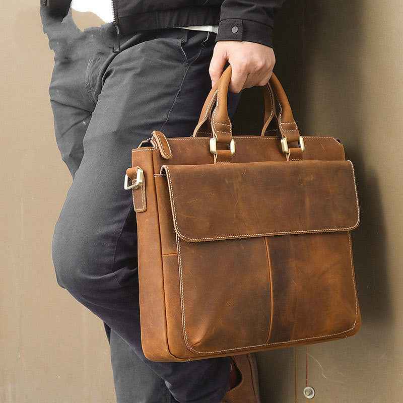 Retro Leather Messenger Bag Crafted from Genuine Crazy Horse Leather - ArtOm_farm™ LEATHER