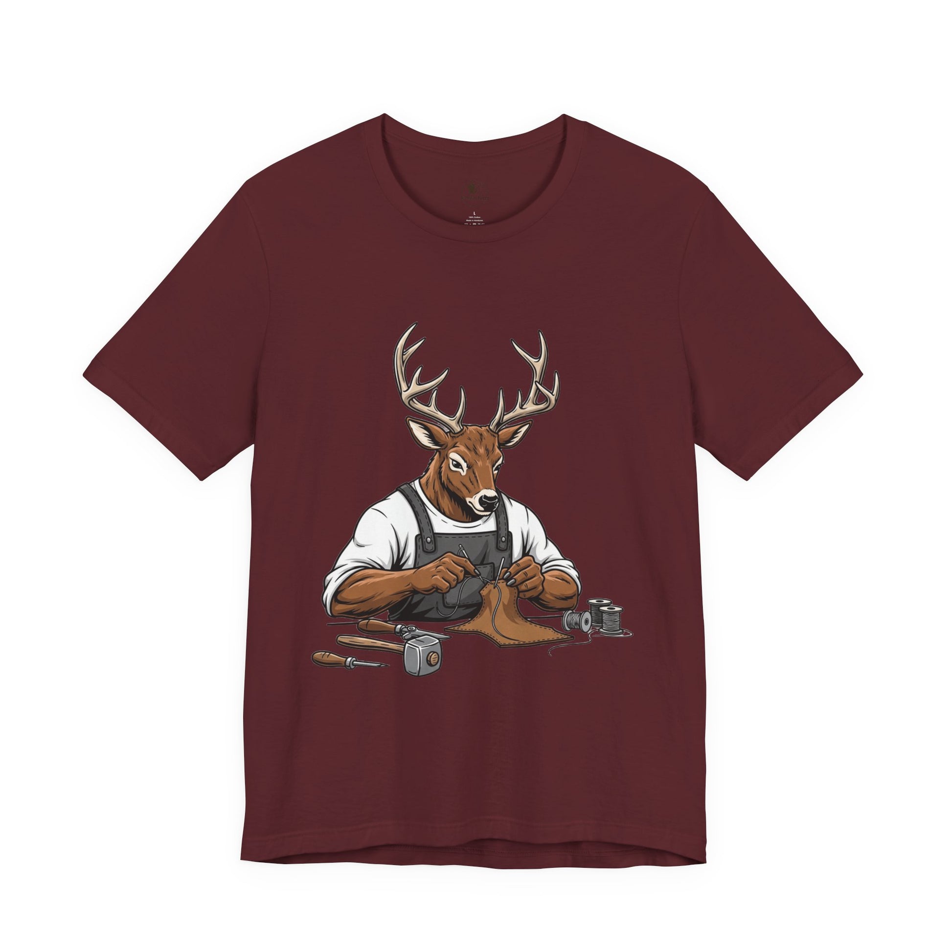 Artisan Deer Graphic Tee for Nature Lovers - Cute Animal Shirt, Unisex Casual Wear, Perfect Handyman Gift - ArtOm_farm™ LEATHER 