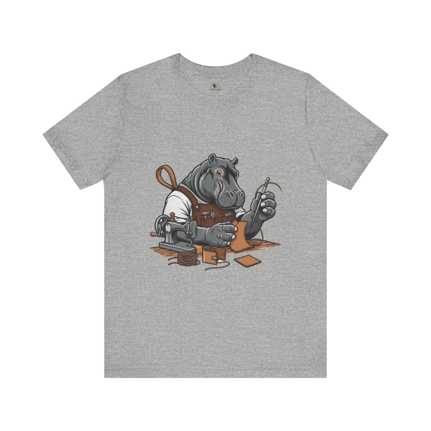 Hippo Sewing T-Shirt - Unique Unisex Tee for Crafters, Fun Animal Lover Shirt, Perfect Birthday Gift - ArtOm_farm™ LEATHER