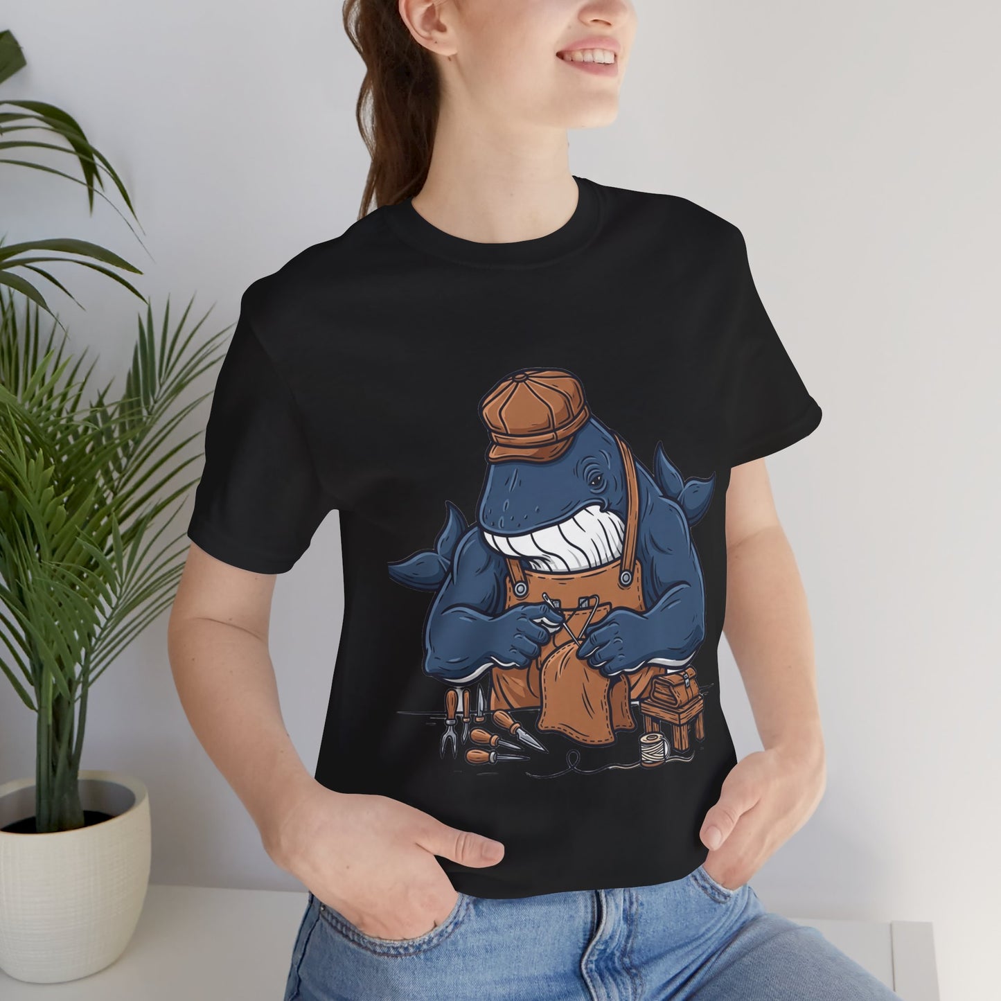 Crafty Shark Tee - Fun Unisex Casual Shirt for Ocean Lovers, Unique Gift Idea and Art Inspired Apparel - ArtOm_farm™ LEATHER 