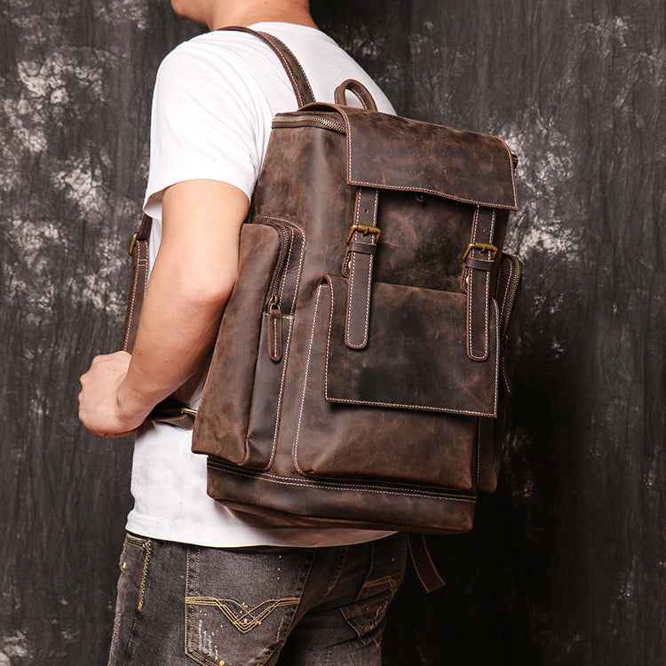 Men's Leather Backpack - Crazy Horse Genuine Leather Design - ArtOm_farm™ LEATHER