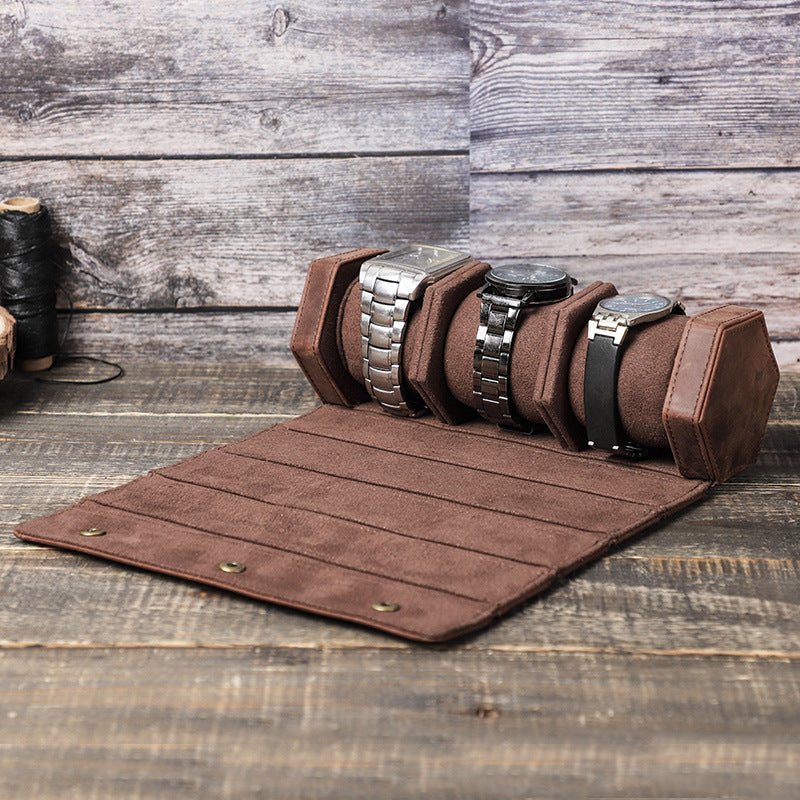 Retro Leather Watch Storage Box - Crazy Horse Leather Three Packs Detachable Portable Diamond Design - ArtOm_farm™ LEATHER 