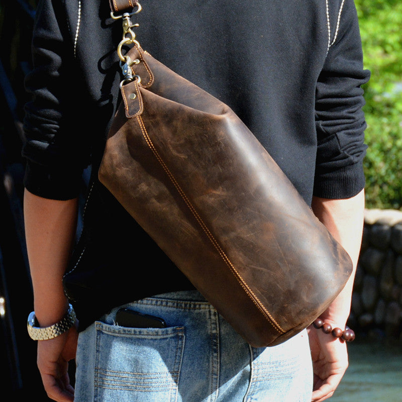 Simple Chest Bag Men's Crazy Horse Leather Retro Distressed - Durable Men’s Leather Chest Bag - ArtOm_farm™ LEATHER
