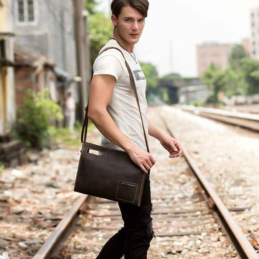 Casual Leather Handbag - One Shoulder Messenger Bag in Crazy Horse Finish