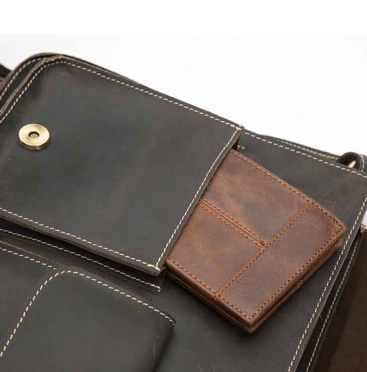 Retro Leather Crossbody Bag for Men - Crazy Horse Leather Shoulder Bag - ArtOm_farm™ LEATHER
