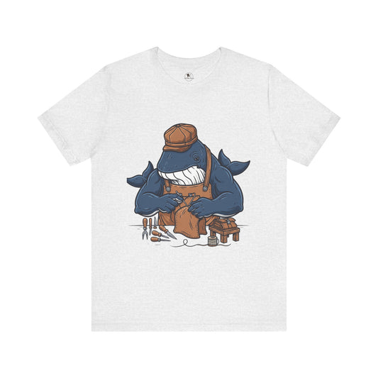 Crafty Shark Tee - Fun Unisex Casual Shirt for Ocean Lovers, Unique Gift Idea and Art Inspired Apparel - ArtOm_farm™ LEATHER