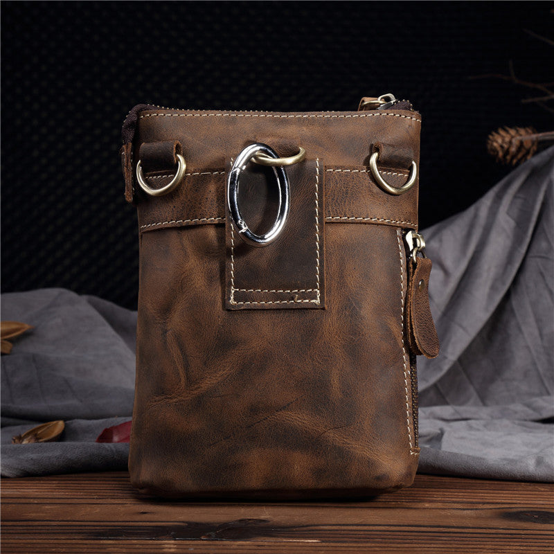 Crazy Horse Leather Waist Bag for Men - Handmade Crossbody Design - ArtOm_farm™ LEATHER 