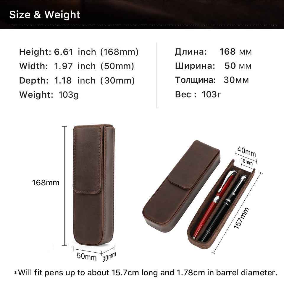 Handmade Leather Pencil Case – Removable Drawer-Type Crazy Horse Design