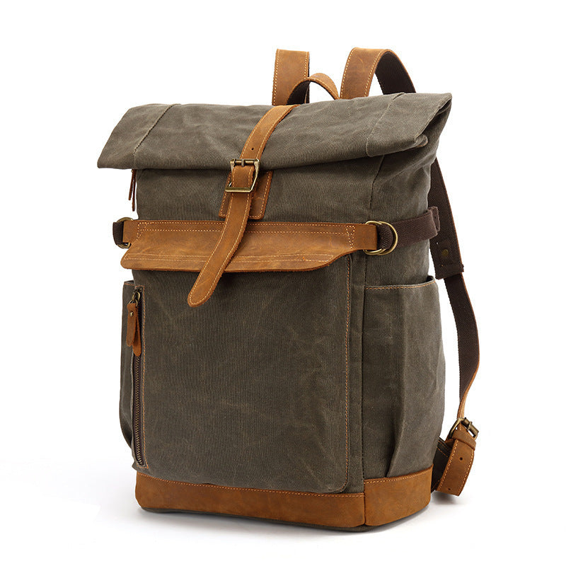 Backpack Crazy Horse Leather - Men's Casual Travel Bag with Canvas and Oil Wax Finish - ArtOm_farm™ LEATHER 