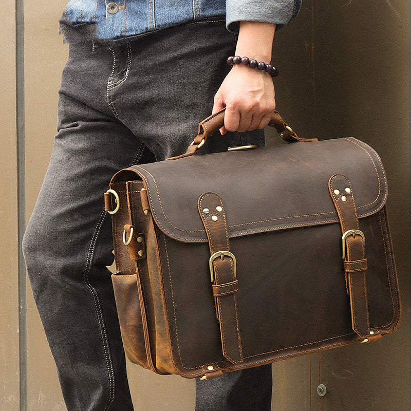 Genuine Leather Messenger Bag - Retro Crazy Horse Leather One-shoulder Men's Bag - ArtOm_farm™ LEATHER