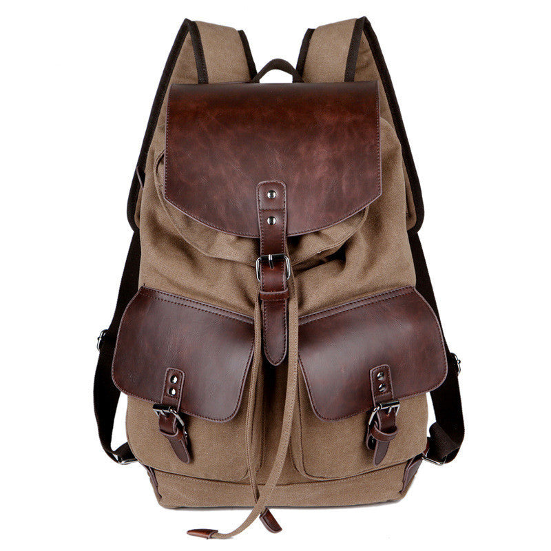 Canvas Leather Men's Backpack with Crazy Horse Leather Accents - ArtOm_farm™ LEATHER 
