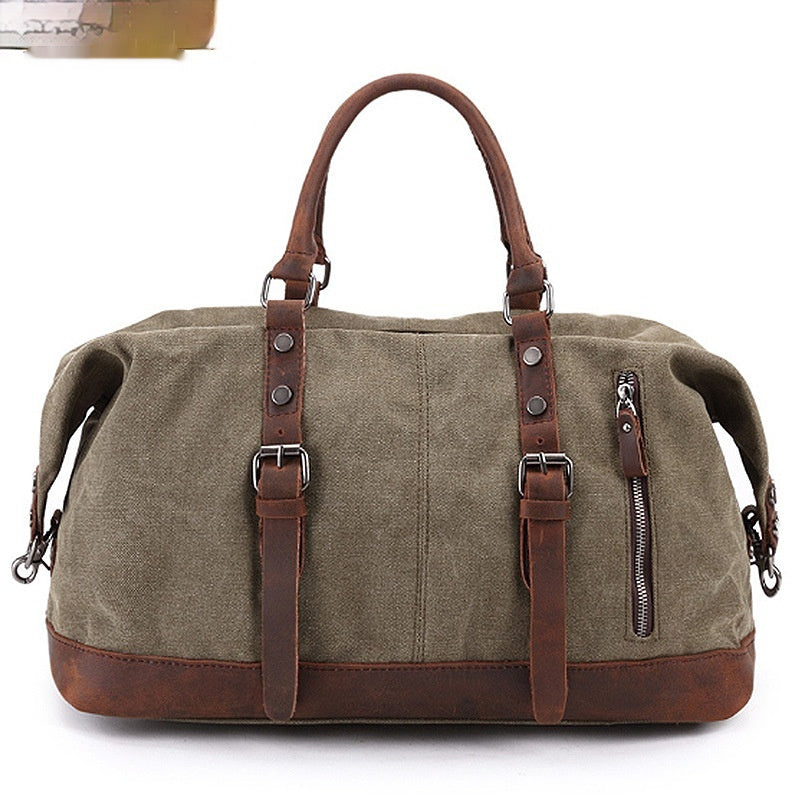 Canvas Leather Travel Messenger Bag - Large Capacity Crazy Horse Leather Casual Shoulder Bag for Traveling - ArtOm_farm™ LEATHER 