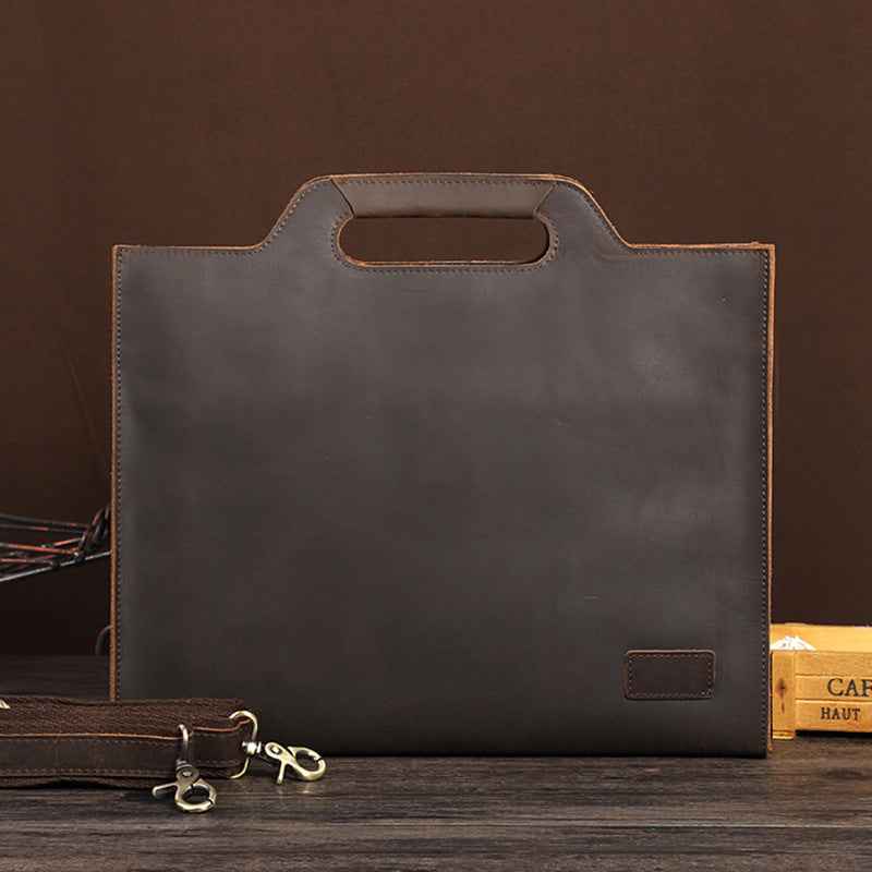 Retro Men's Crazy Horse Leather Briefcase - First Layer Cowhide Design