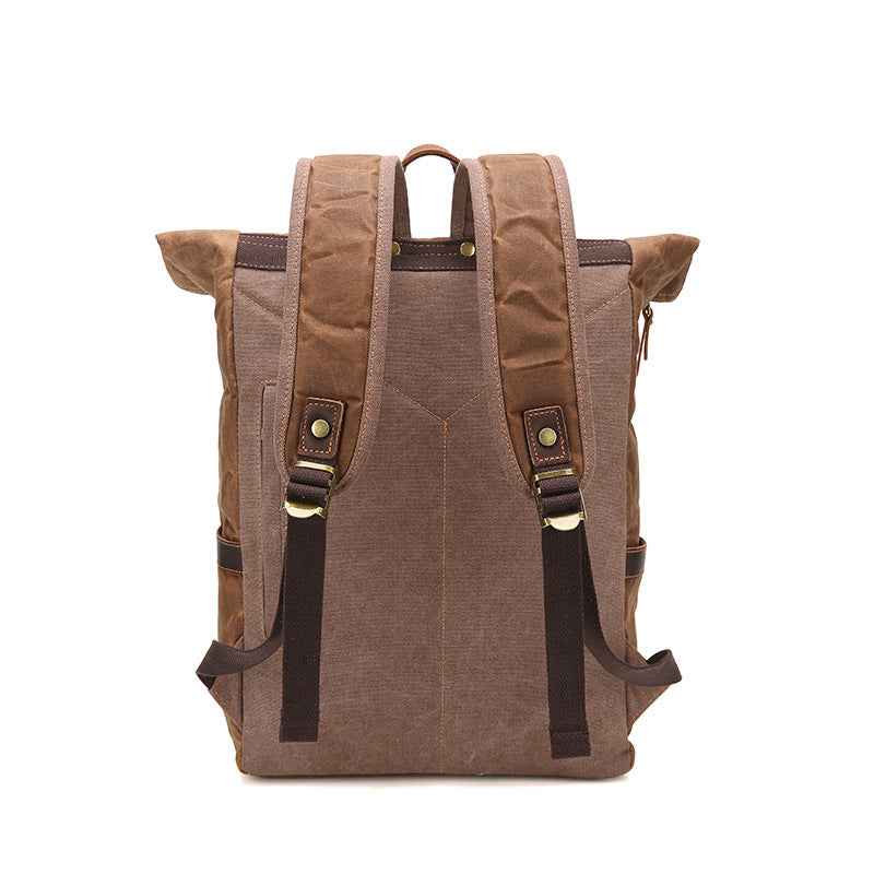 Retro Leather Canvas Backpack - Waterproof Crazy Horse Leather Large Capacity