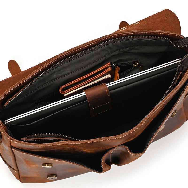 Retro Men's Briefcase in Premium Crazy Horse Leather - ArtOm_farm™ LEATHER
