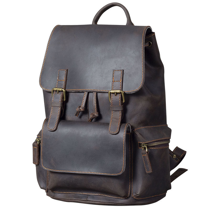 Retro Leather Backpack - Crazy Horse Leather Men's First Layer Cowhide Backpack - ArtOm_farm™ LEATHER