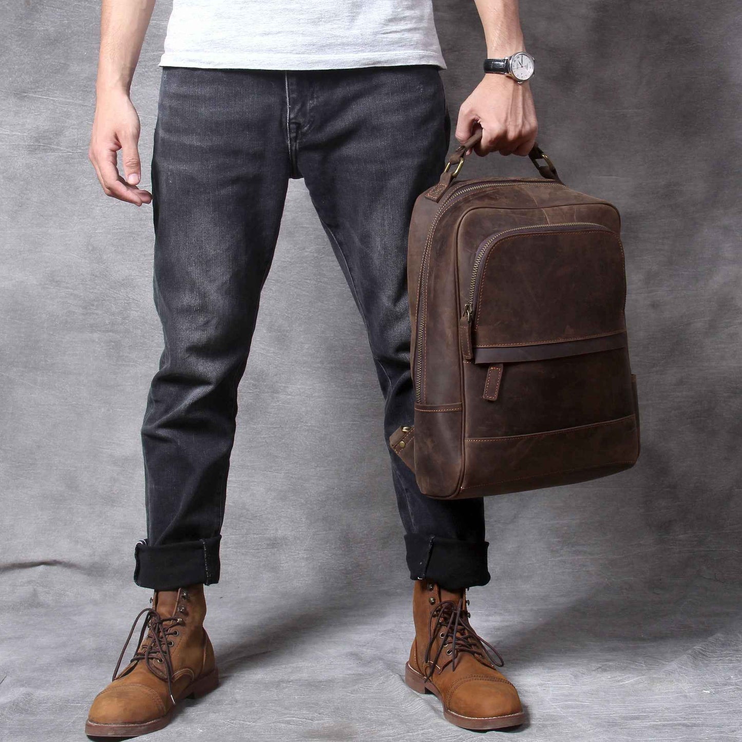 New Retro Crazy Horse Men's Leather Backpack - Stylish Retro Leather Backpack for Men