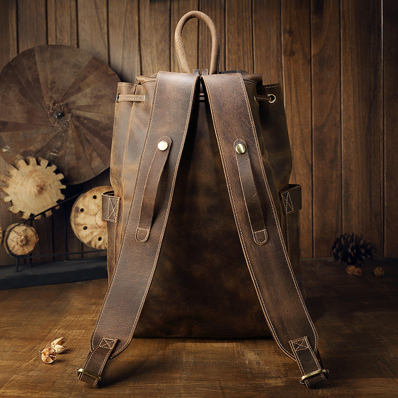 Men's Vintage Leather Backpack for Casual Travel – Crazy Horse Design - ArtOm_farm™ LEATHER 