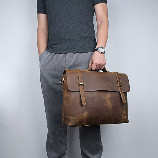 Crazy Horse Leather Large-Capacity Laptop Bag for Professionals - ArtOm_farm™ LEATHER