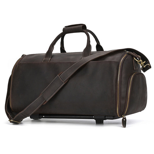 Crazy Horse Leather Trolley Bag 22-Inch Large Capacity Travel Companion - ArtOm_farm™ LEATHER 