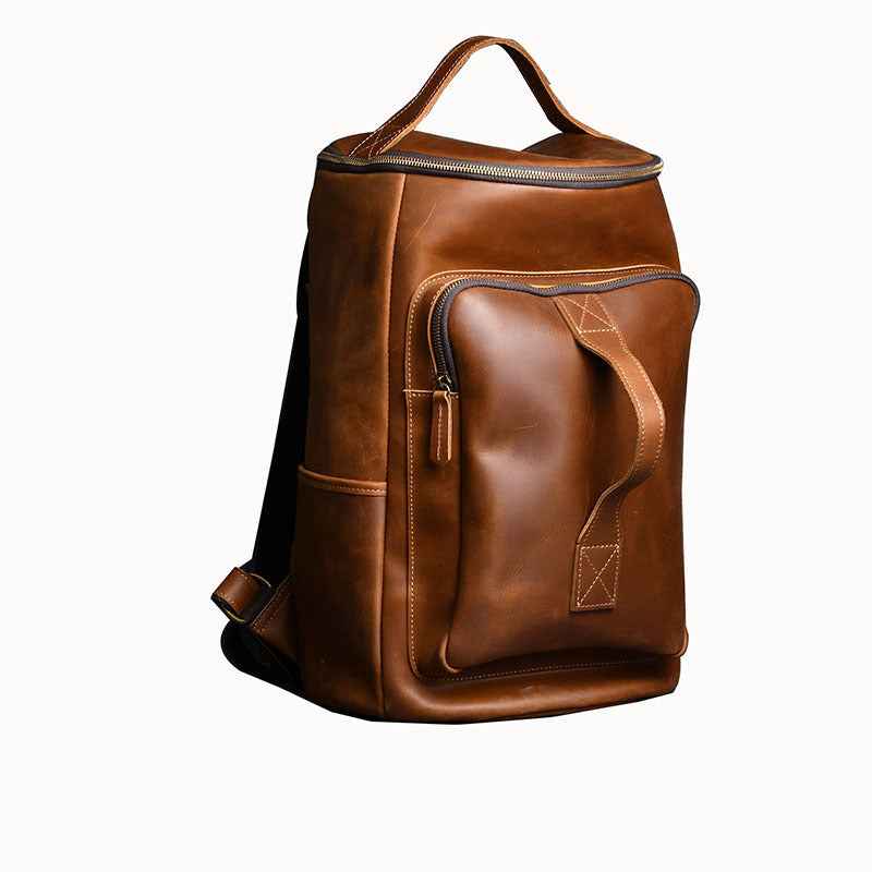 Vintage Leather Hiking Backpack for Travel - Crazy Horse Leather Hand-Carrying Design