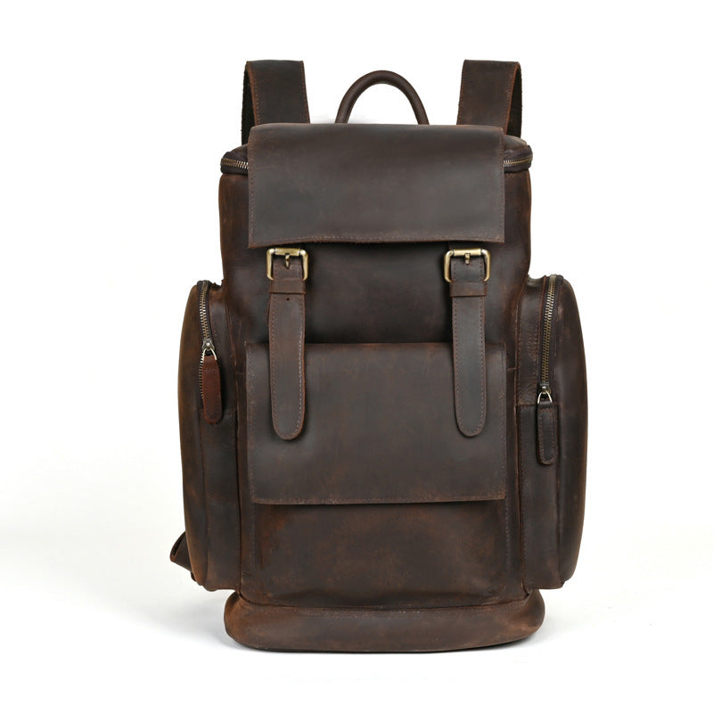 Crazy Horse Leather Backpack for Men - First Layer Cowhide Leather Travel Bag - ArtOm_farm™ LEATHER 
