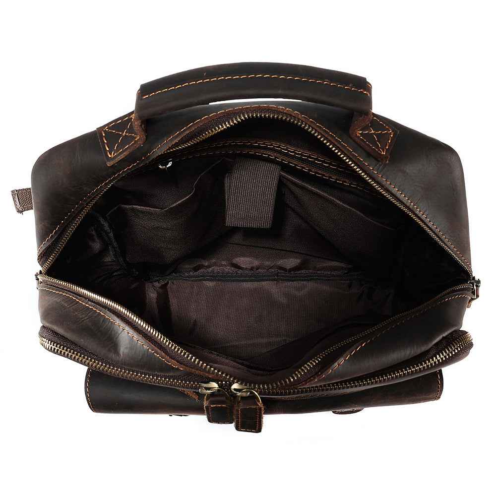 Men's Retro Leather Backpack in Genuine Crazy Horse Leather - ArtOm_farm™ LEATHER