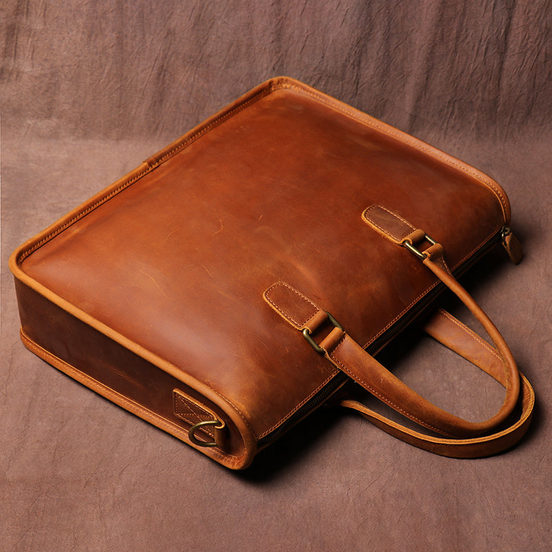 Men's Leather Briefcase - Crazy Horse Leather Briefcase for Laptop - ArtOm_farm™ LEATHER 