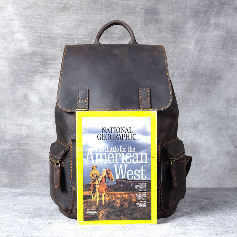 Retro Leather Backpack - Crazy Horse Leather Men's First Layer Cowhide Backpack - ArtOm_farm™ LEATHER