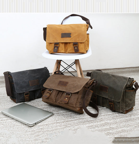 Men's Vintage Leather Crossbody Bag - Crazy Horse Waterproof Design - ArtOm_farm™ LEATHER 