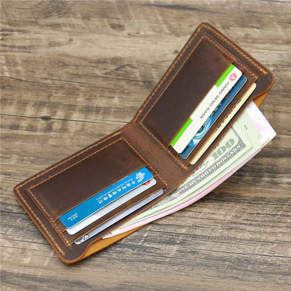 Men's Crazy Horse Leather Wallet Retro Style