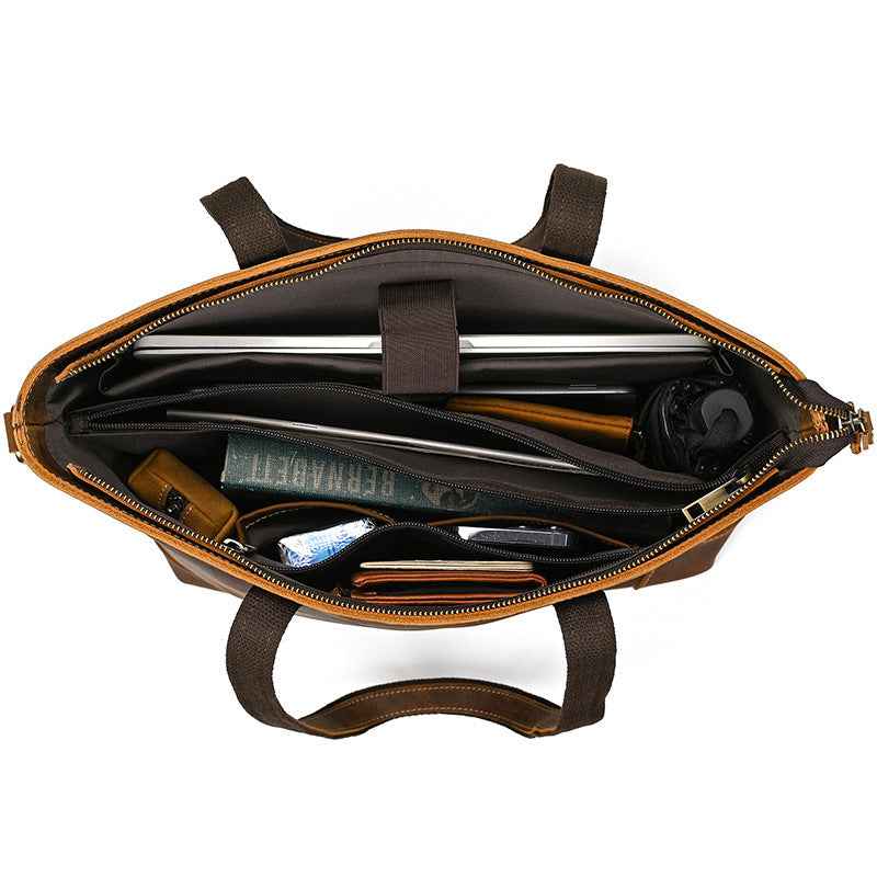 Large Crazy Horse Leather Tote Bag - Stylish and Durable Everyday Essential