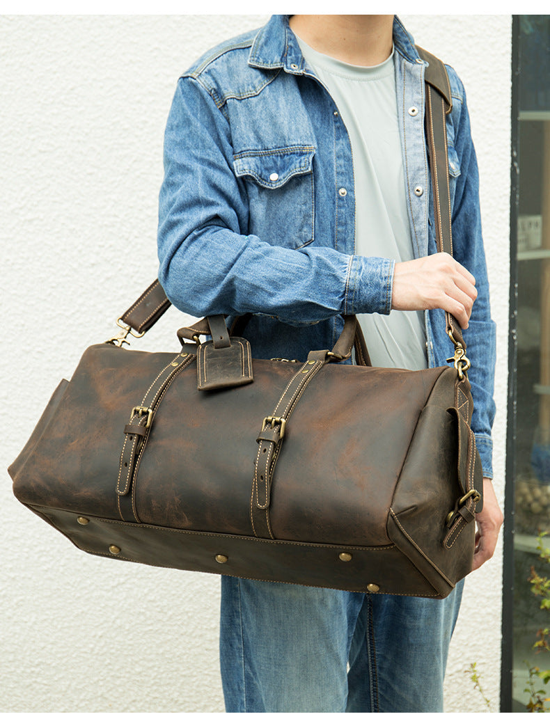 Crazy Horse Leather Travel Bag - Large Capacity Storage for Adventurers - ArtOm_farm™ LEATHER 