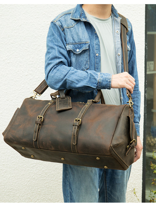 Crazy Horse Leather Travel Bag - Large Capacity Storage for Adventurers - ArtOm_farm™ LEATHER 