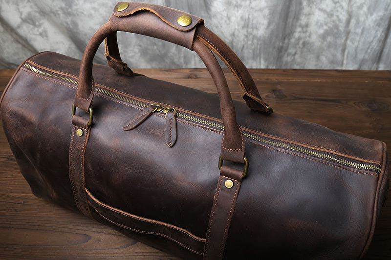 Retro Leather Travel Bag - Crazy Horse Leather Wear Trolley Case for Large Capacity Travel - ArtOm_farm™ LEATHER