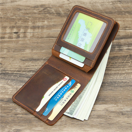 Men Crazy Horse Leather Wallet - Stylish Money and Card Bag for Modern Men - ArtOm_farm™ LEATHER 