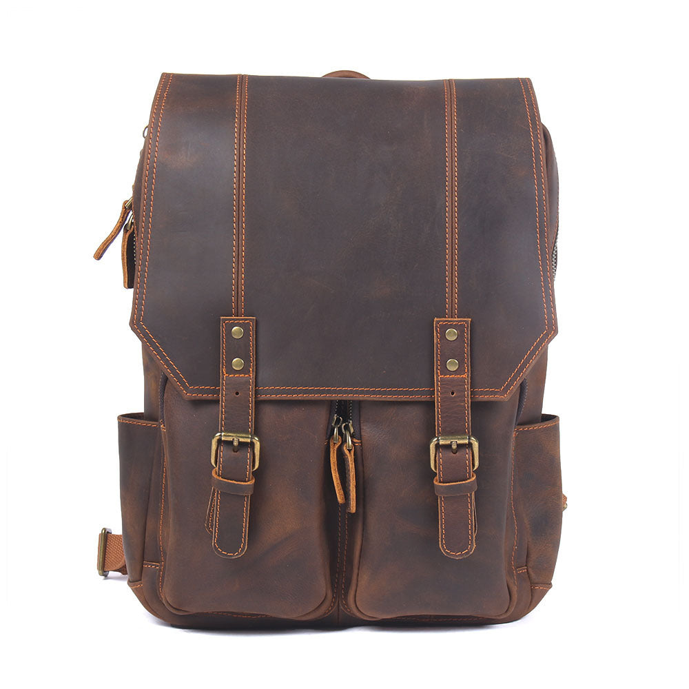 Vintage Leather Backpack - Large Capacity Crazy Horse Leather Backpack - ArtOm_farm™ LEATHER