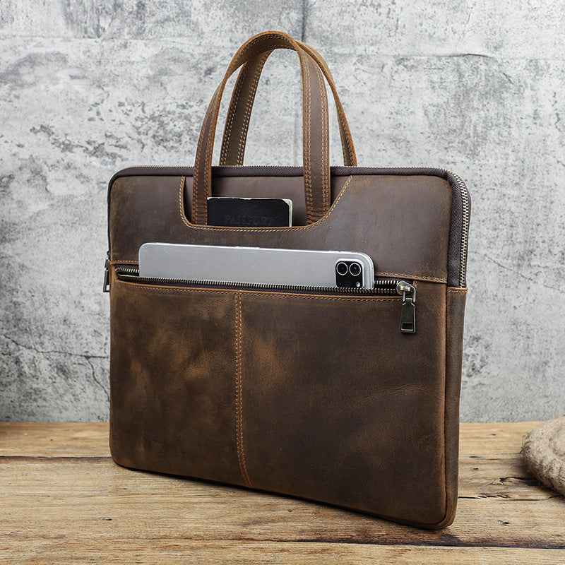 Retro Leather Laptop Bag - Crazy Horse Leather Design
