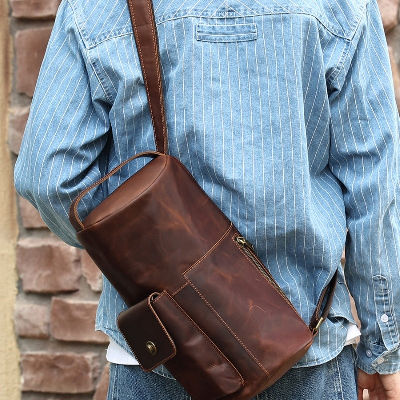 Crazy Horse Leather Crossbody Bag - Vintage Style for Unique Fashion - ArtOm_farm™ LEATHER 