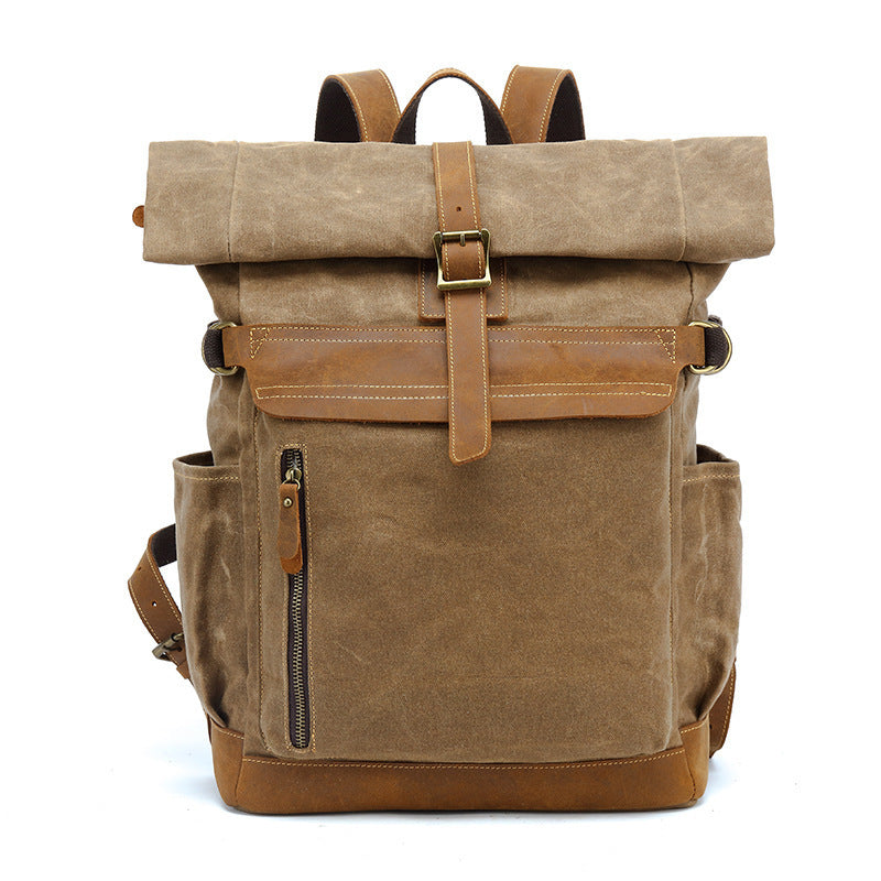 Backpack Crazy Horse Leather - Men's Casual Travel Bag with Canvas and Oil Wax Finish - ArtOm_farm™ LEATHER 